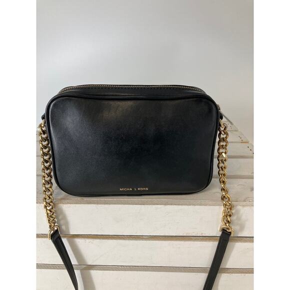 MICHAEL KORS SMALL BLACK, GOLD LEATHER CROSSBODY BAG (ASIS) - Picture 3 of 16